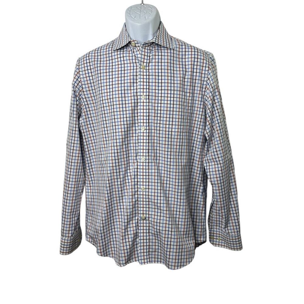 Banana Republic Non-Iron Classic Fit White Blue Red Check Button Up Shirt Medium